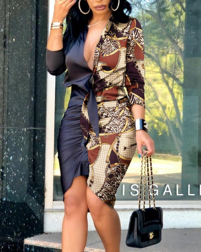 chain print shirt dress Chain Print Midi Shirt Dress MLH Online