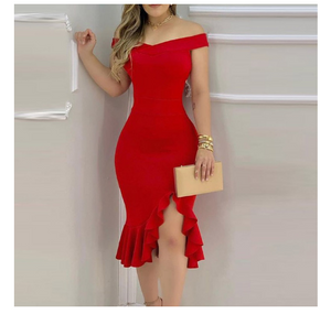 European And American New Style Red One-shoulder Ruffle Dress