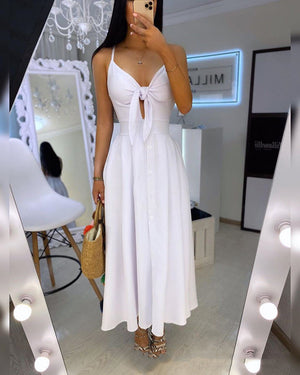White lace-up dress