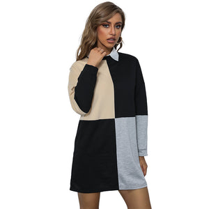 Colorblock Round Neck Long Long Sleeve Sweater Dress