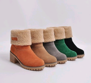 Mid-Tube Thick Heel Suede Snow Boots