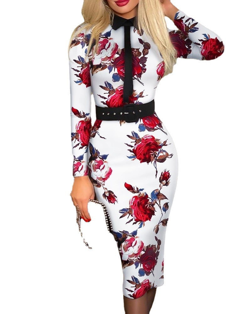 Explosive Fashion Women's Printed Dress With Belt