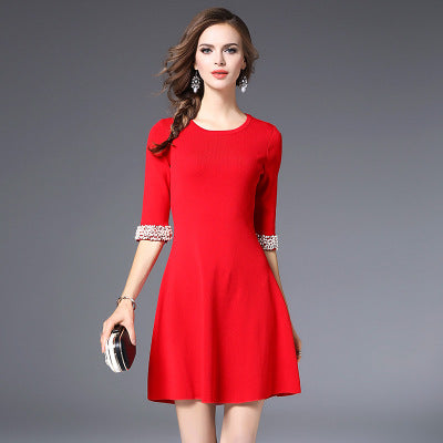 2021 autumn European and American women's new knit knitted round collar dress dresses and dresses