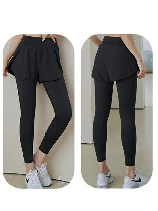 Yoga Pants Women's High Waist Buttock Lifting Fake Two-piece Sports Suit Quick Dry