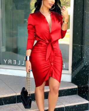 Long Sleeve Midi Dress RED