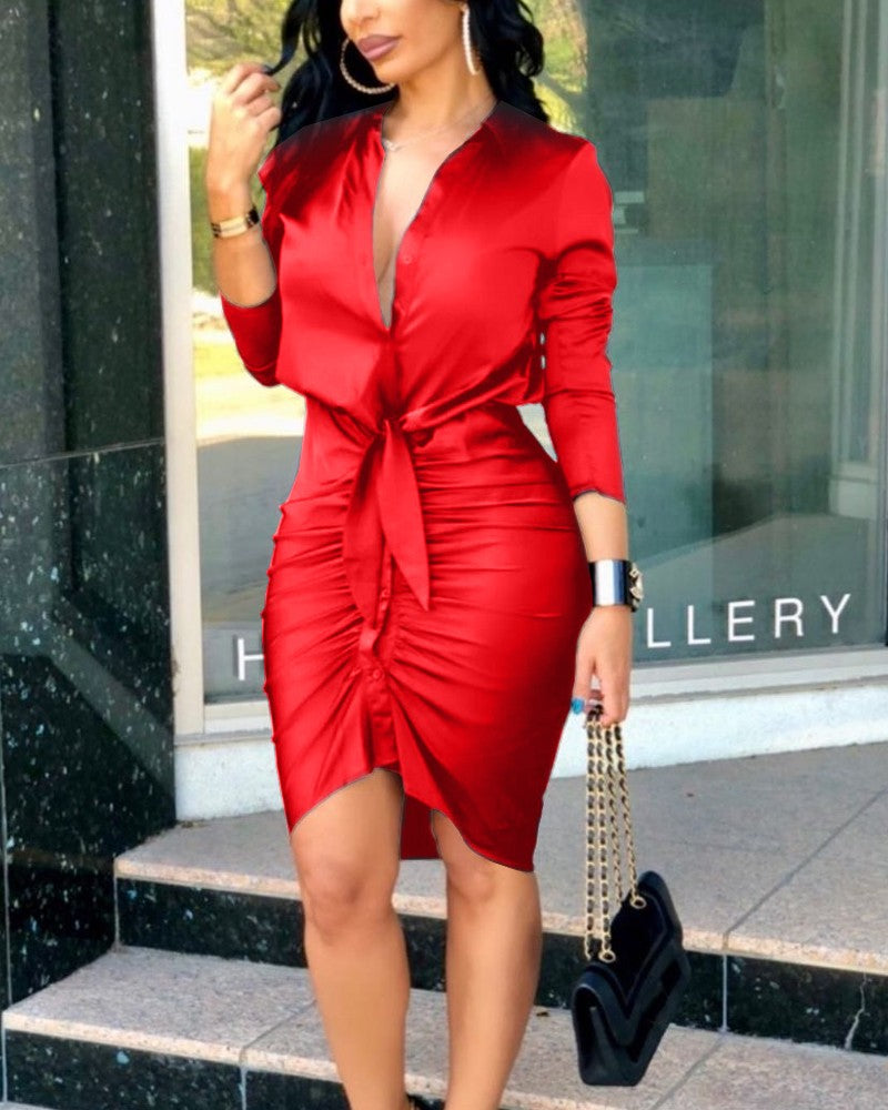 Long Sleeve Midi Dress RED
