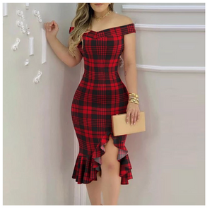 European And American New Style Red One-shoulder Ruffle Dress