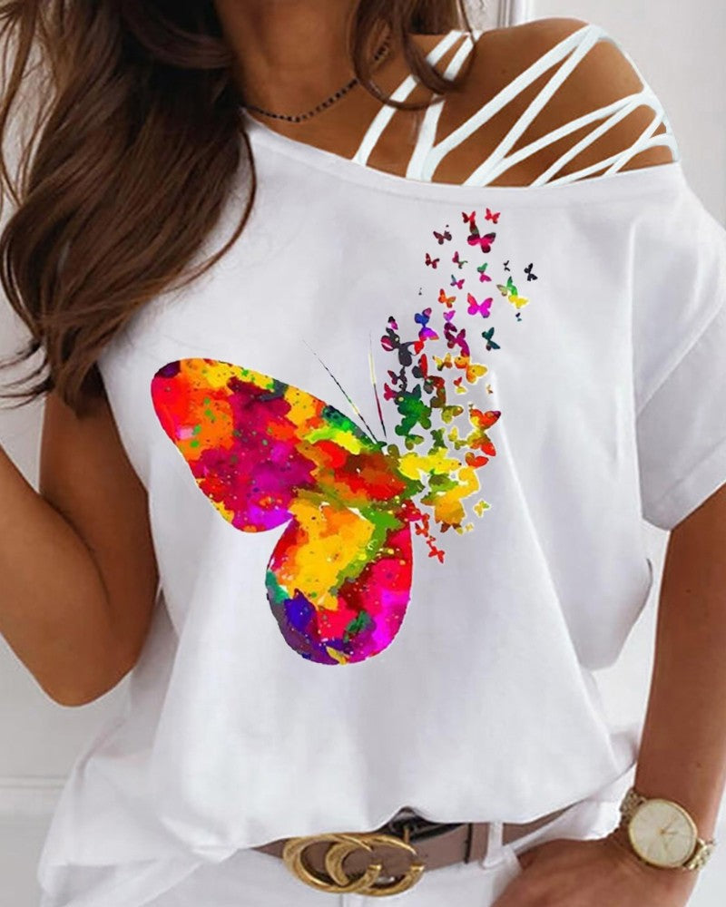 Cutout Butterfly Print T-shirt