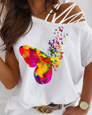 Cutout Butterfly Print T-shirt