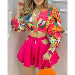 Shorts Print Sexy Floral Womens Two Piece Sets