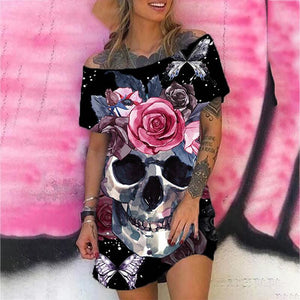 Cross-border Halloween Skull Floral Print Dress