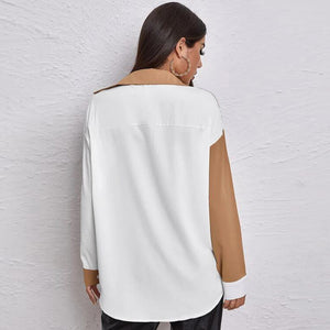 Contrast Stitching Top Pocket Long-sleeved Chiffon Shirt